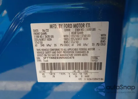 2022 Ford Maverick Xlt из США, поврежденный, VIN 3FTTW8E93NRA83478